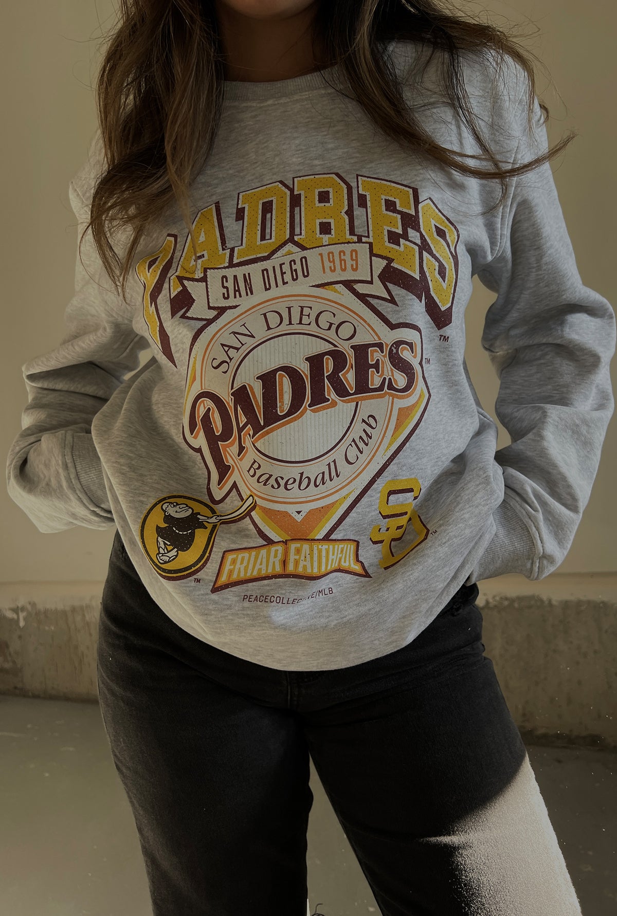 San Diego Padres Vintage Cooperstown Collection Crewneck - Ash