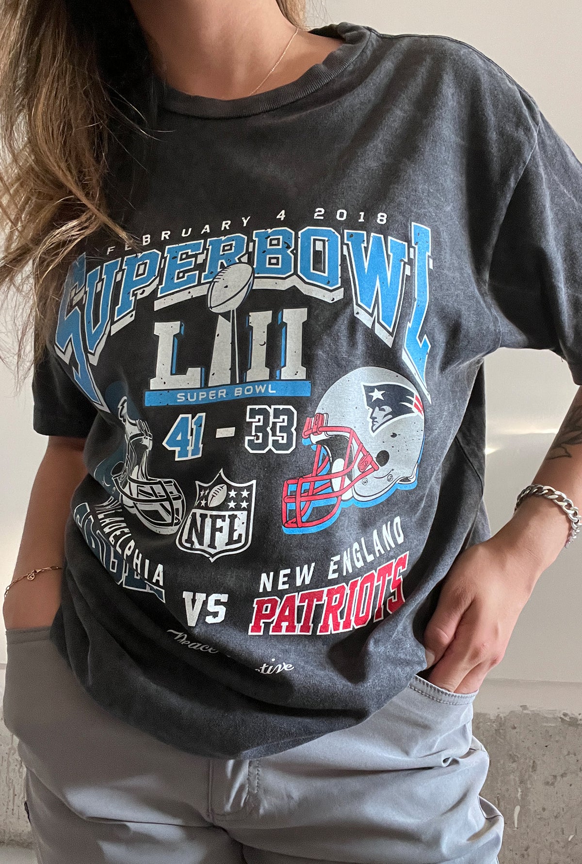 Super Bowl LII: Philadelphia Eagles vs New England Patriots Stonewashed T-Shirt - Black