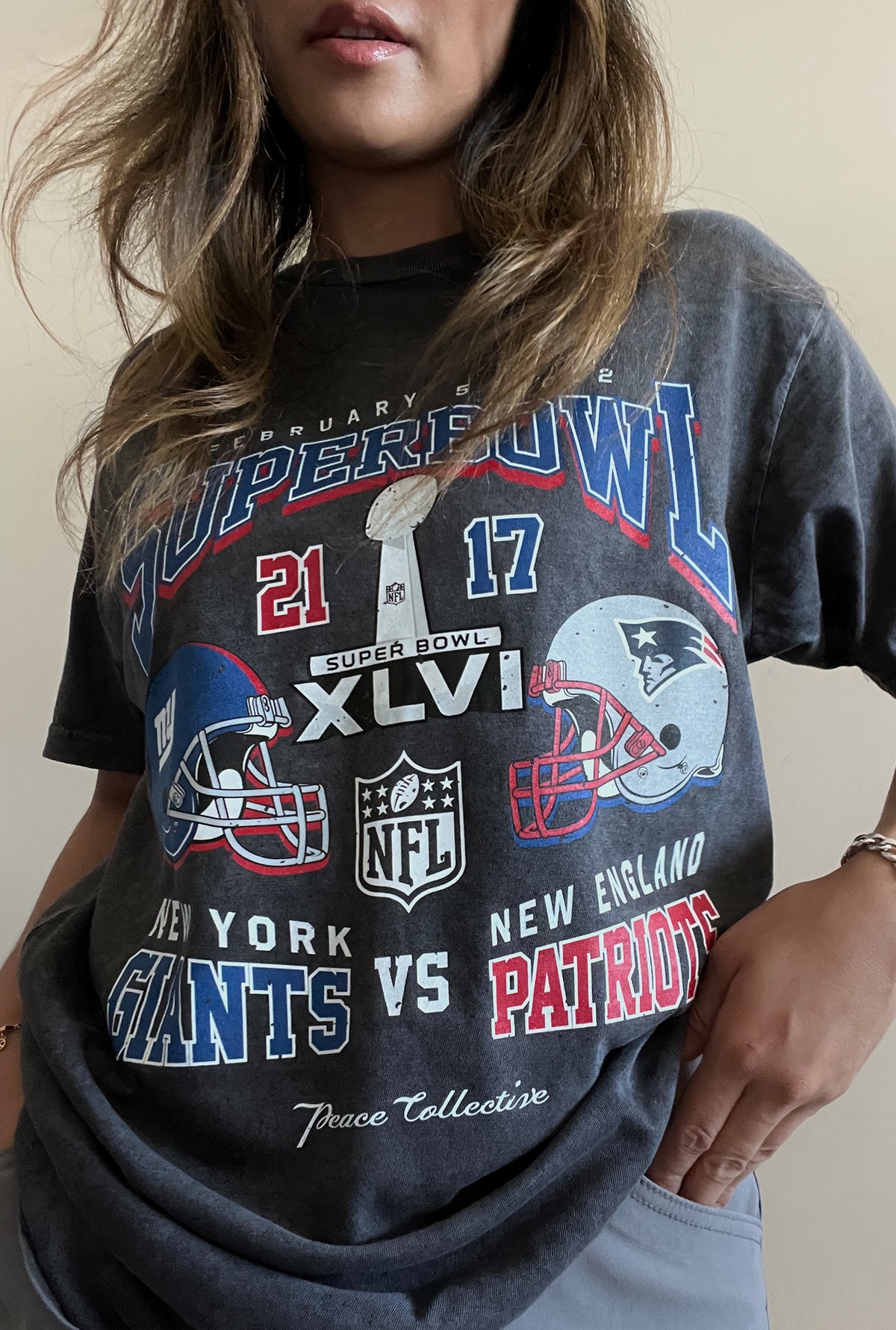 Super Bowl XLVI: New York Giants vs New England Patriots Stonewashed T-Shirt - Black