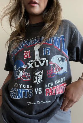 Super Bowl XLVI: New York Giants vs New England Patriots Stonewashed T-Shirt - Black