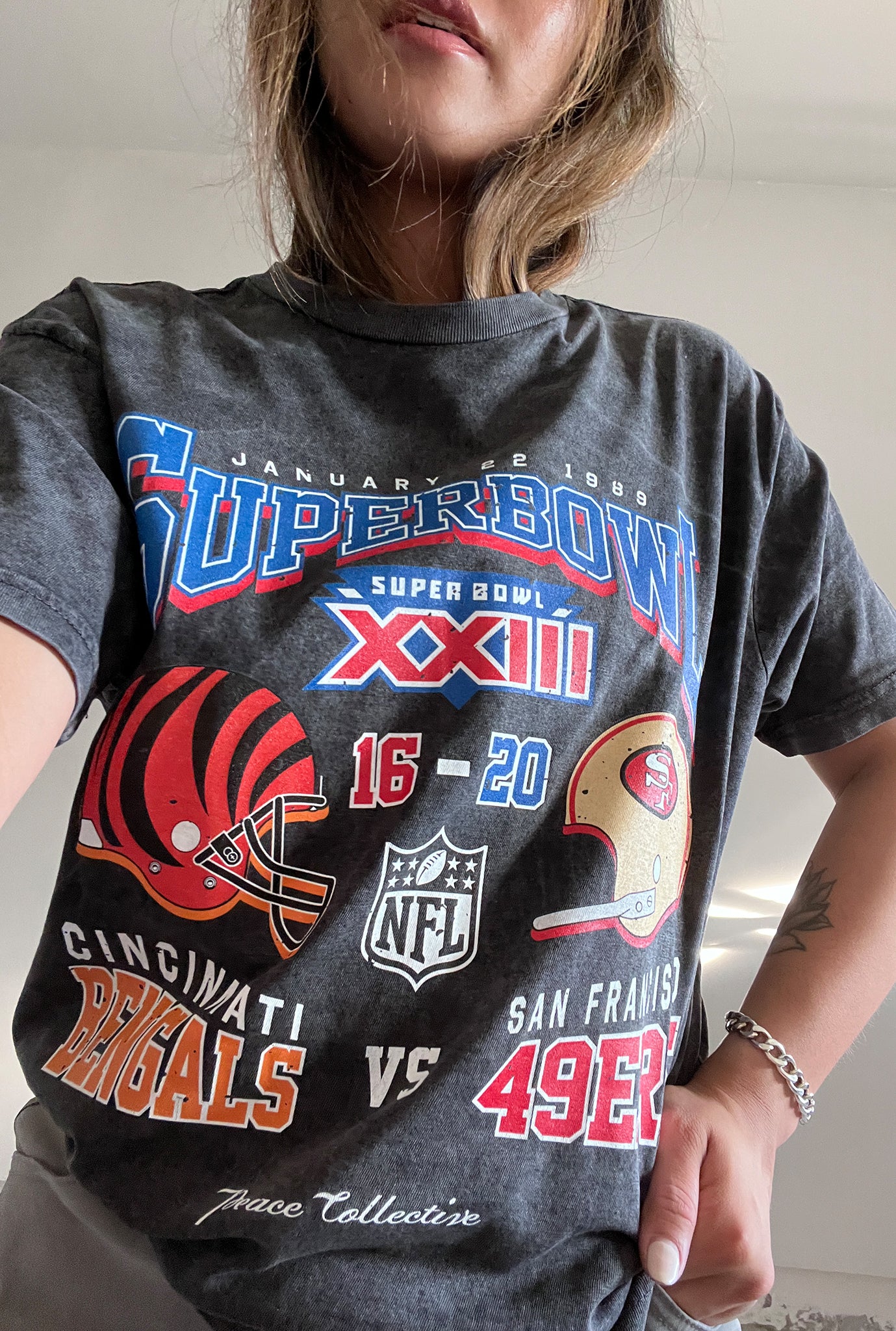 Super Bowl XXIII: San Francisco 49ers vs Cincinnati Bengals Stonewashed T-Shirt - Black