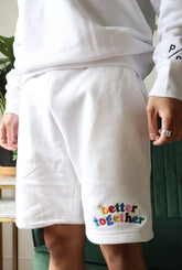Better Together Multi Colour Fleece Shorts - White