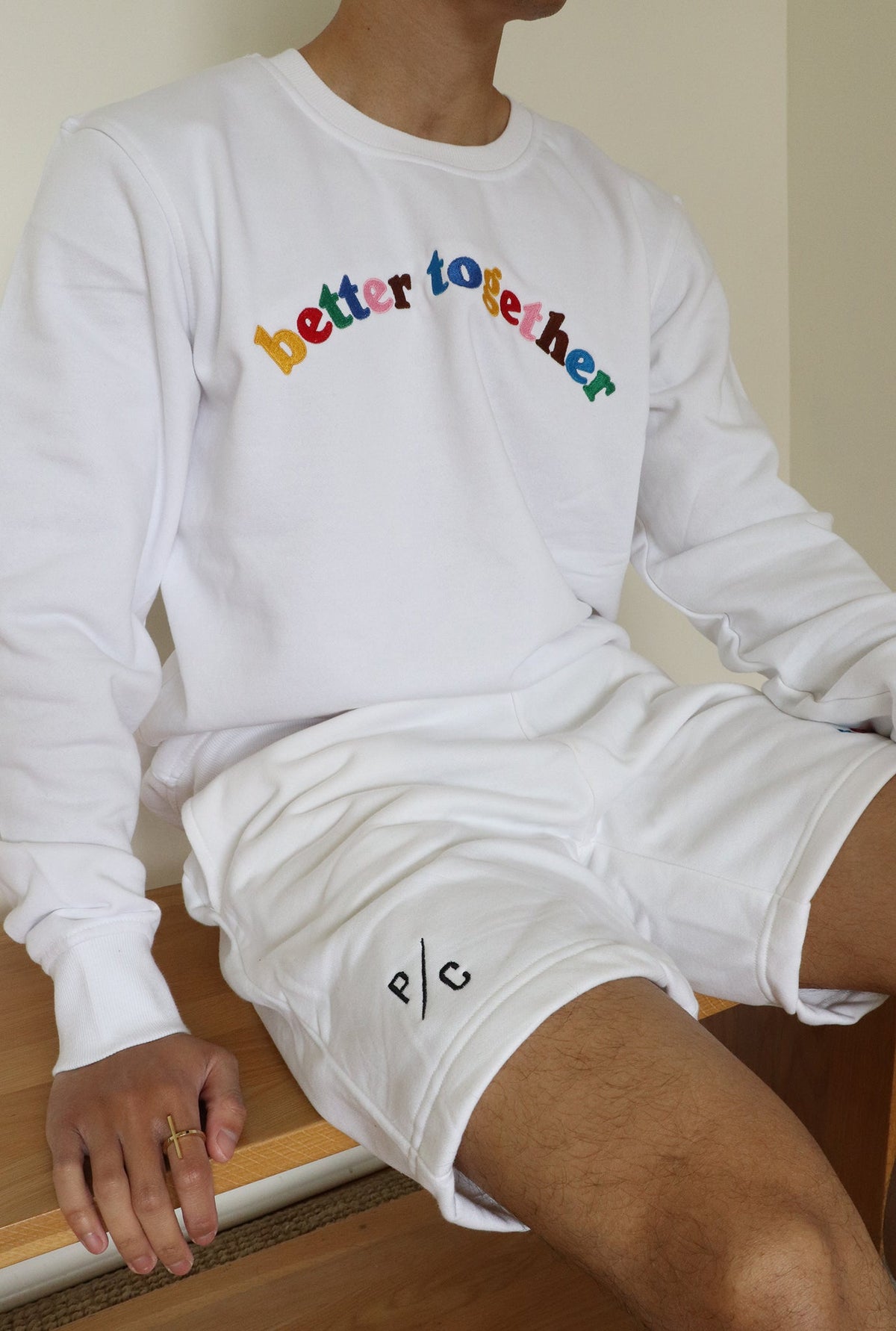 Better Together Multi Colour Fleece Shorts - White