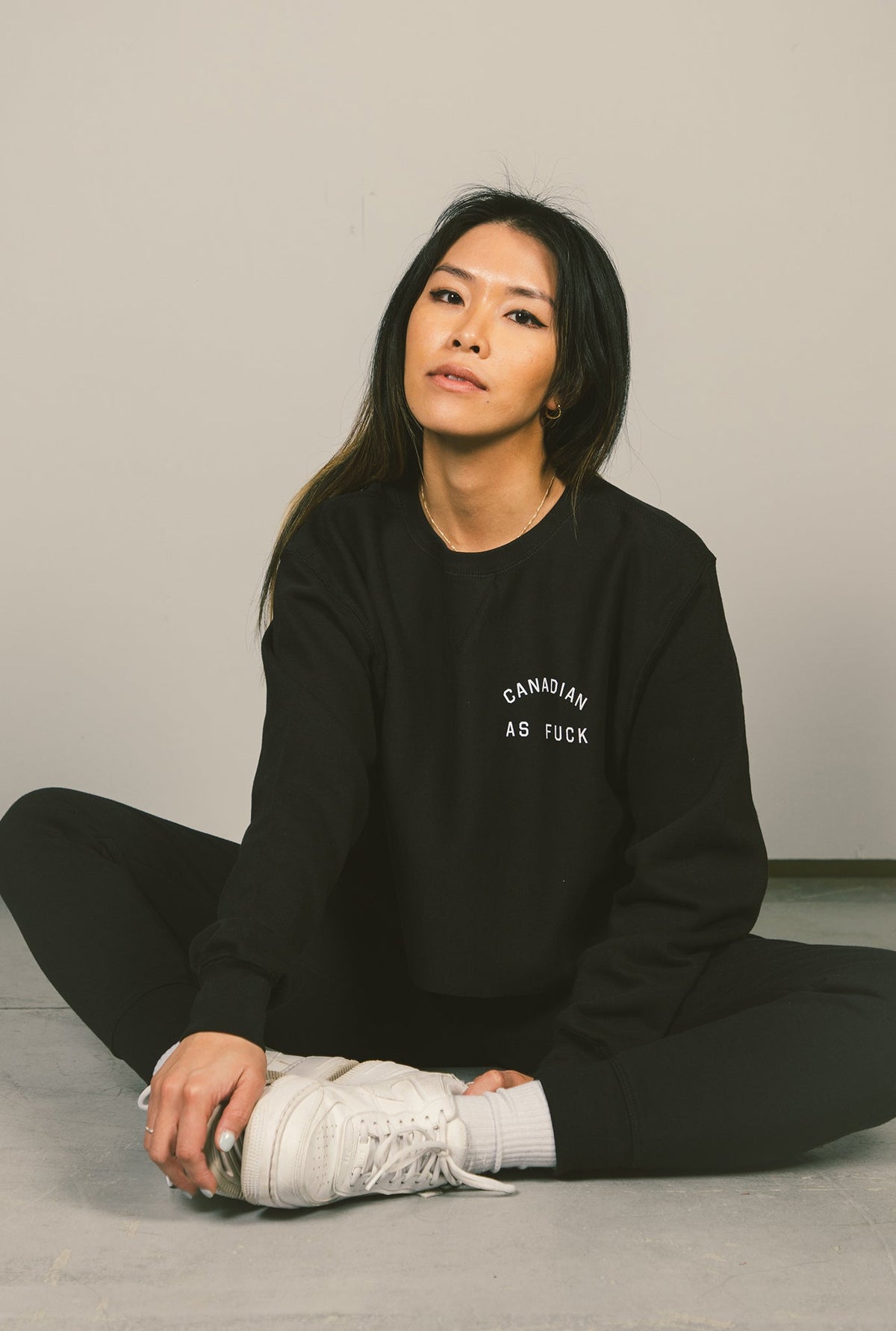 Canadian as Fuck Cropped Crewneck - Black